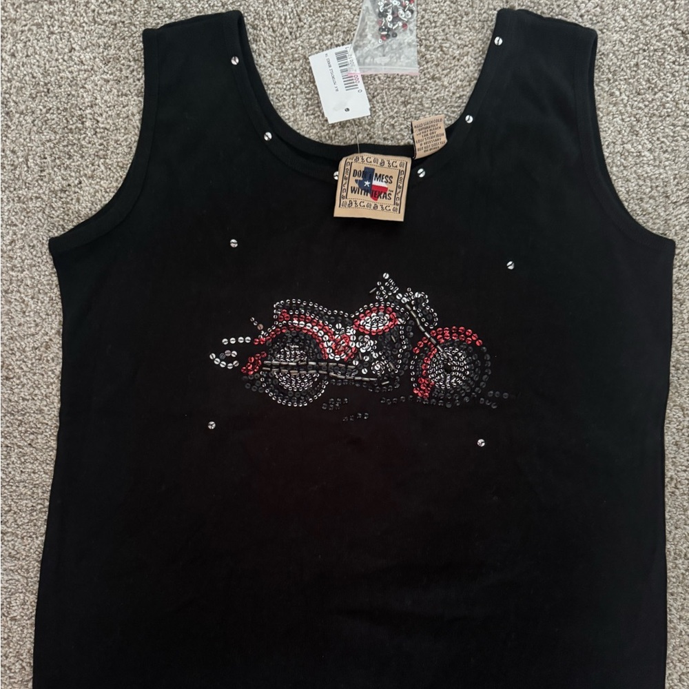 Black Embellished Crop Top with Motorcycle Design